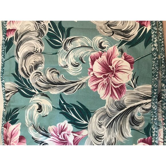 King sham Aqua Copacabana  Tropical 20's design barkcloth Mid Century Style  New - Picture 2 of 4